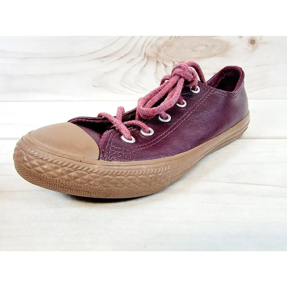 Converse Chuck Taylor All Star Ox Fashion Leather Sneakers Youth Size 3 Burgandy
